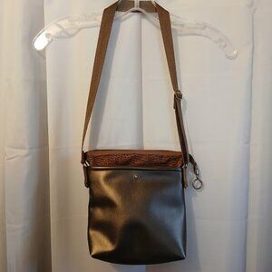 New Travel Sling Crossbody Brown Bronze Pebbled faux leather & Snakeskin fabric